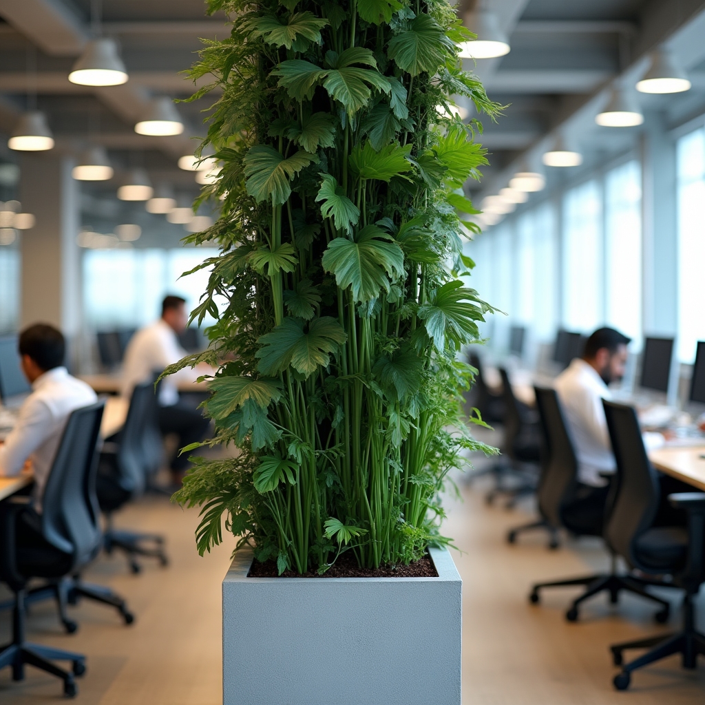 Angolo verde con composizione di piante di grande formato in un open space