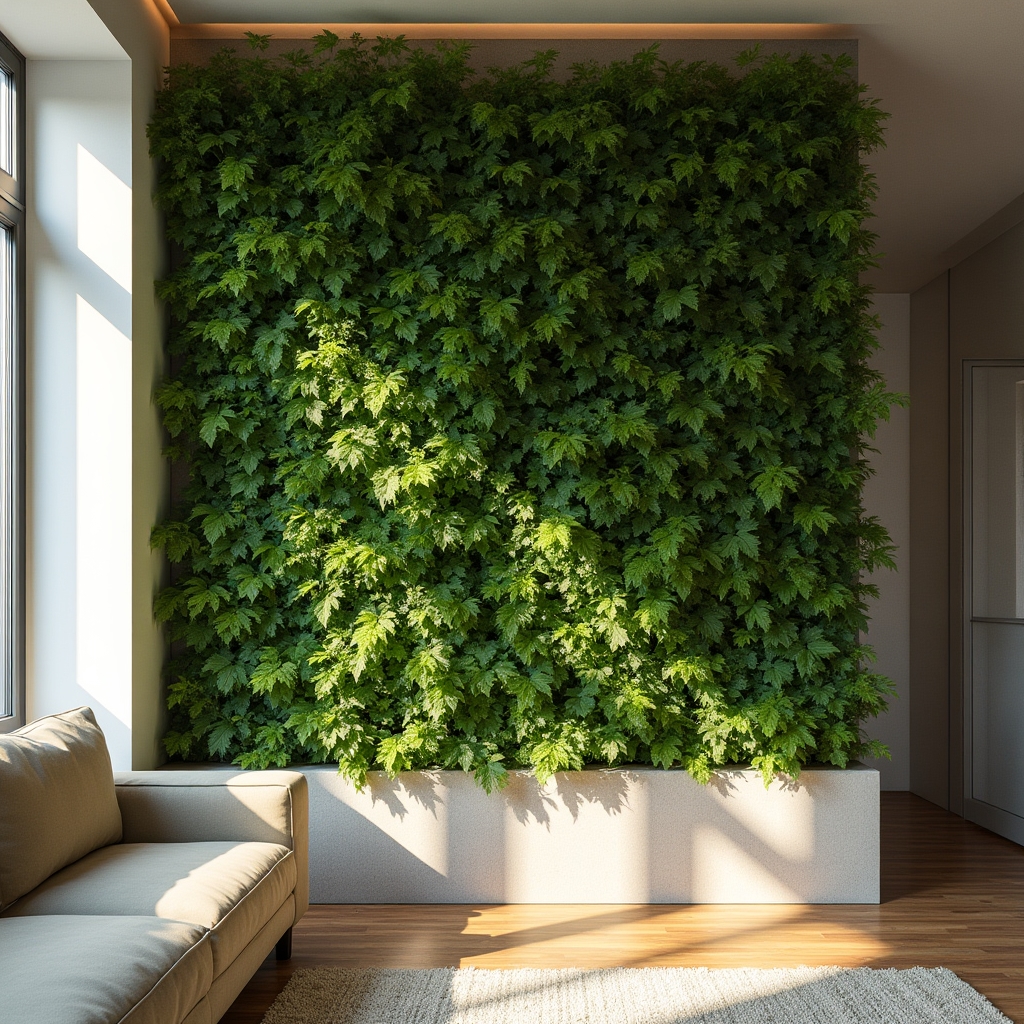 Parete verde verticale in un soggiorno milanese con luce naturale filtrata